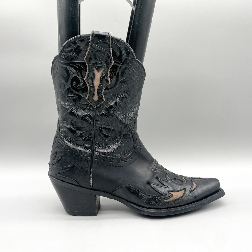Ariat Womens 8.5B Dahlia Boots Floral Black Leather Snip Toe Western Cowboy Boho